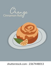 Illustration Cinnamon Roll with Orange and Plate
