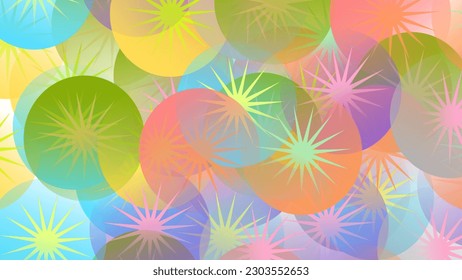 illustration of a circle filled with soft colored multi-pointed stars