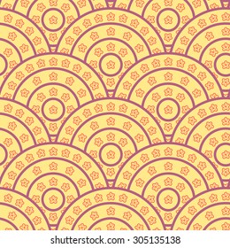 Illustration of Circle With Flower Shape Vector Seamless Pattern. You can find fully worked patterns in swatches library