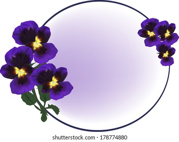 Illustration mit kreisförmigen Rahmen mit dunkelvioletten Blumen