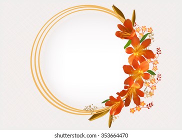 illustration with circle frame decorated by orange flowers