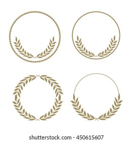 Illustration circle frame with leafs set in gold color on white background. Collection. Vector illustration.