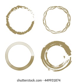 Illustration circle frame set in gold color on white background. Collection. Vector illustration.