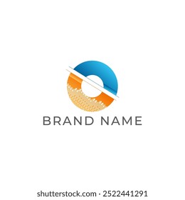ILLUSTRATION CIRCLE GRADIENT BLUE ORANGE COLOR WITH BITMAP TEXTURE. TECH LOGO ICON TEMPLATE SIMPLE DESIGN ELEMENT VECTOR