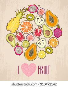 Illustration of circle made with exotic fruit