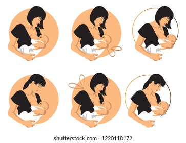 illustration in a circle on a white background mother breastfeeding a baby