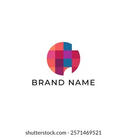 ILLUSTRATION CIRCLE WITH SQUARE PIXEL FLAT COLOR. TECH LOGO ICON TEMPLATE SIMPLE DESIGN ELEMENT VECTOR