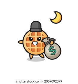 Illustration of circle waffle cartoon is stolen the money , cute design