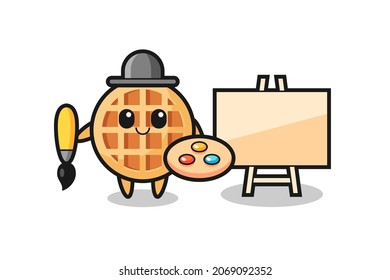 Ilustración de la mascota de gofre circular como pintor , diseño lindo