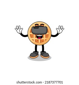 Illustration of circle waffle with a vr headset , character design