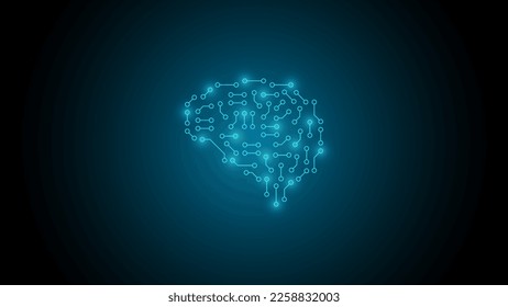 Illustration of a circuit board with a brain. Artificial intelligence background.