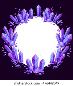 Ilustración de un marco circular decorado con cristales púrpura
