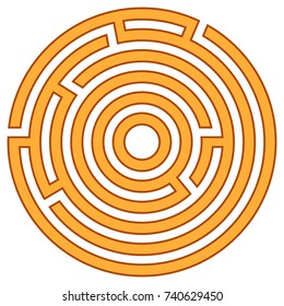 Illustration of a circular labyrinth in orange.