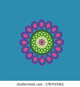 illustration of circular pattern with purple and green color on blue color background