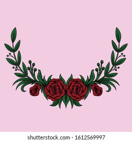 Illustration of circular roses bouquets for wedding invite or greeting card