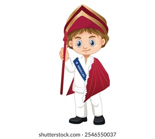 Illustration of a circumcised boy in costume, vector."Masallah" which translates