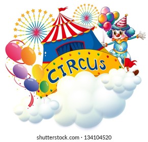 Illustration of a circus above the clouds on a white background