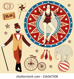 illustration of circus (entertainer and thrower)