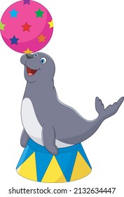 Illustration of Circus seal playing a ball