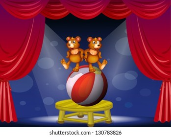 Illustration of a circus show with two bears