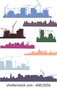 ilustración con ciudades siluetas aisladas en fondo blanco