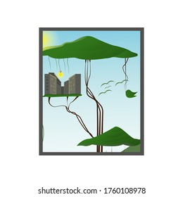 illustration of cities that depend on natural resources. for wall decoration, wallpaper. Vector Eps.10