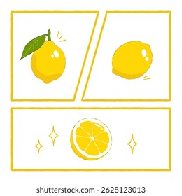 Illustration of citrus lemon in frames 