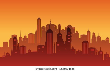 Illustration of a city in the afternoon with beautiful sky