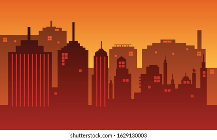 Illustration of city background building at dusk