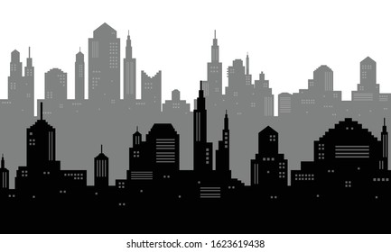 Illustration of city with black and white silhouette