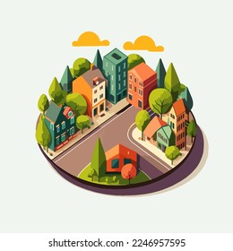 illustration of City buildings icon logo flat color vector style for banner background design template