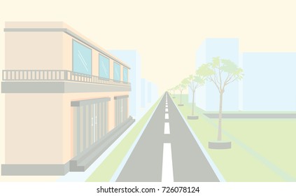 illustration of city buildings, perspective vector design of buildings near the highway