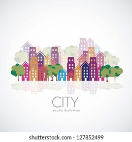 Illustration of city buildings silhouettes and colors, vector illustration