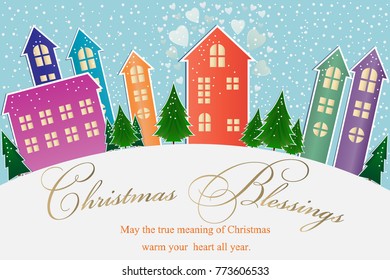 illustration of city with christmas blessings
