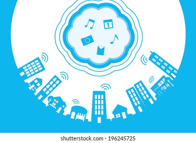 It is an illustration of the city and clouds.