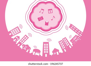 It is an illustration of the city and clouds.
