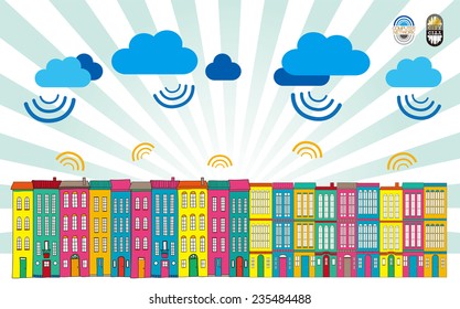 It is an illustration of the city and clouds.