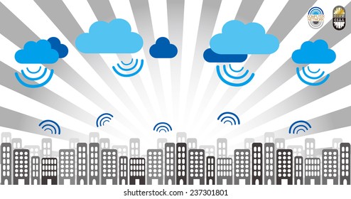 Illustration of the city and clouds.