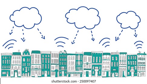It is an illustration of the city and clouds.