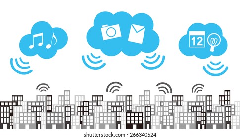 It is an illustration of the city and clouds.