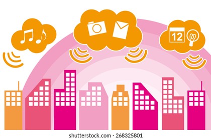 It is an illustration of the city and clouds.