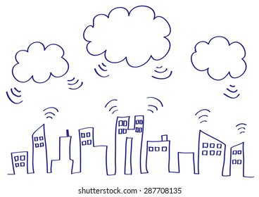 It is an illustration of the city and clouds.