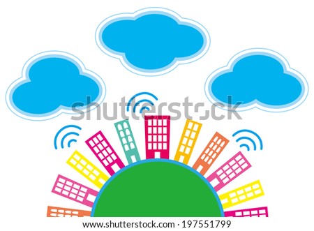 It is an illustration of the city and clouds.