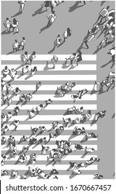 Illustration of city crowd crossing zebra