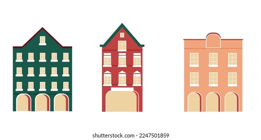 Ilustración de una casa de la ciudad sobre un fondo blanco. Casas de estilo bávaro.
