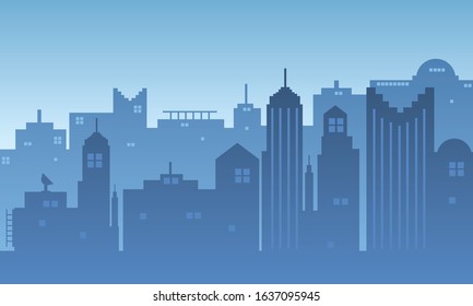 Illustration of a city with many buildings accompanied by a blue sky