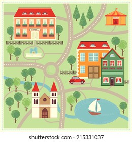 Illustration city map. Cartoon