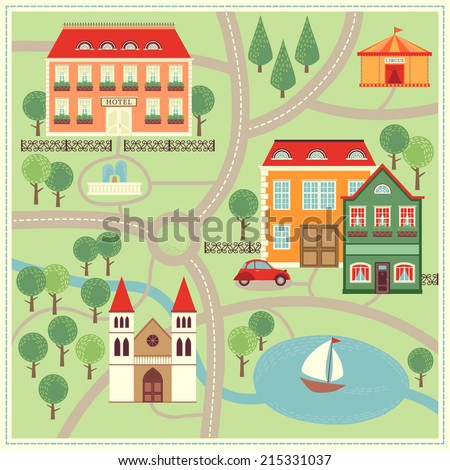 Illustration City Map Cartoon Stock Vector (Royalty Free) 215331037