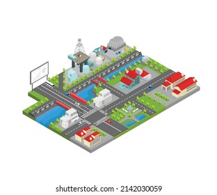 Illustration Of A City Map With Mining Site In Isometric Style