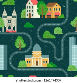 Illustration with city map. Seamless pattern